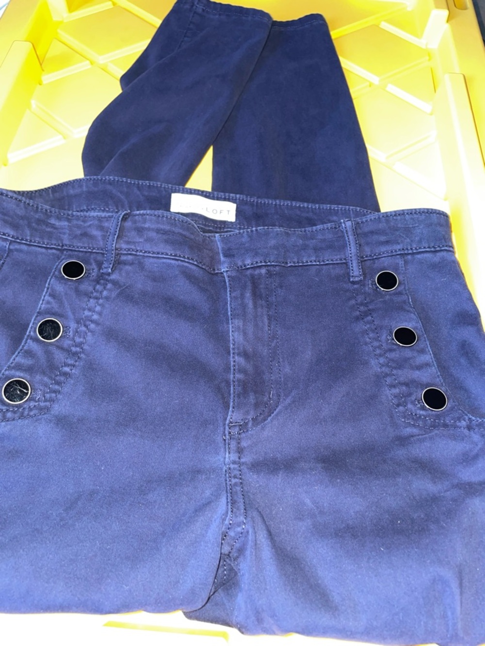 LOFT Navy Button-Accent High Waist Pants